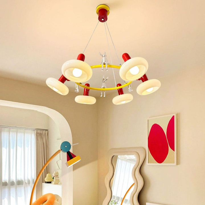 Zeitgenössischer nordischer Eisenring Glasschirm Kaninchen Dekor 3/5/6-Licht Kronleuchter für Wohnzimmer 