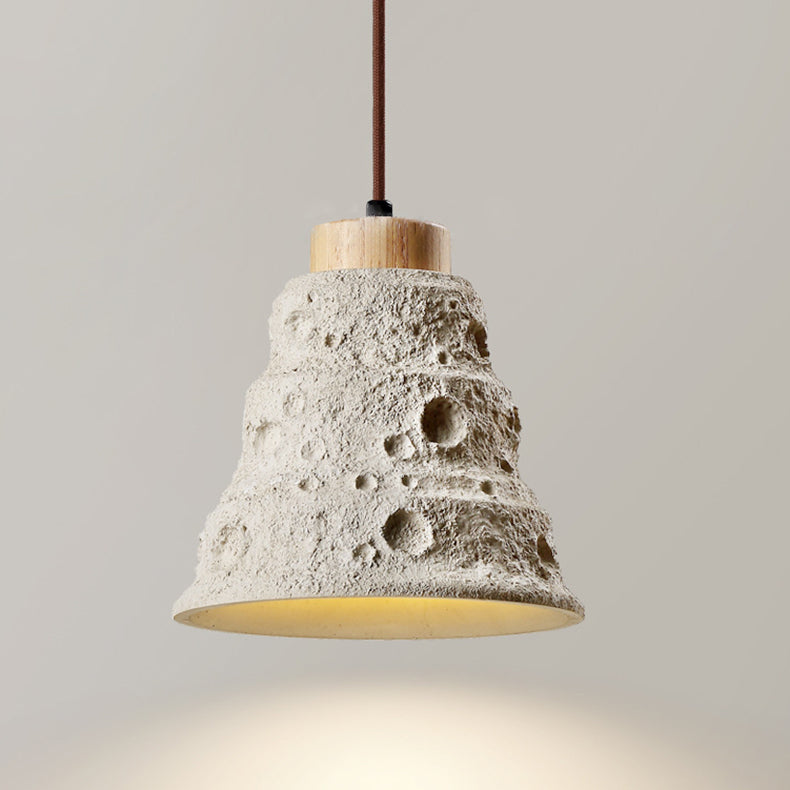 Zeitgenössische industrielle Kuppel konische Massivholz Zement 1-Licht Pendelleuchte für Wohnzimmer 
