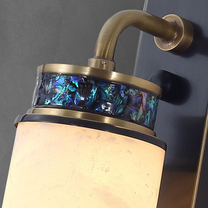 Traditional Chinese Marble Copper Column Brass LED Wall Sconce Lamp for Living Room