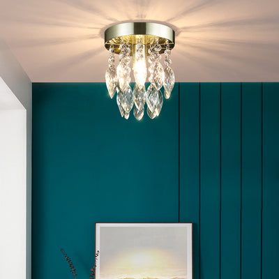 Lustre de plafond semi-encastré à 1 lumière avec carillon éolien en cristal et métal contemporain de luxe pour salon 