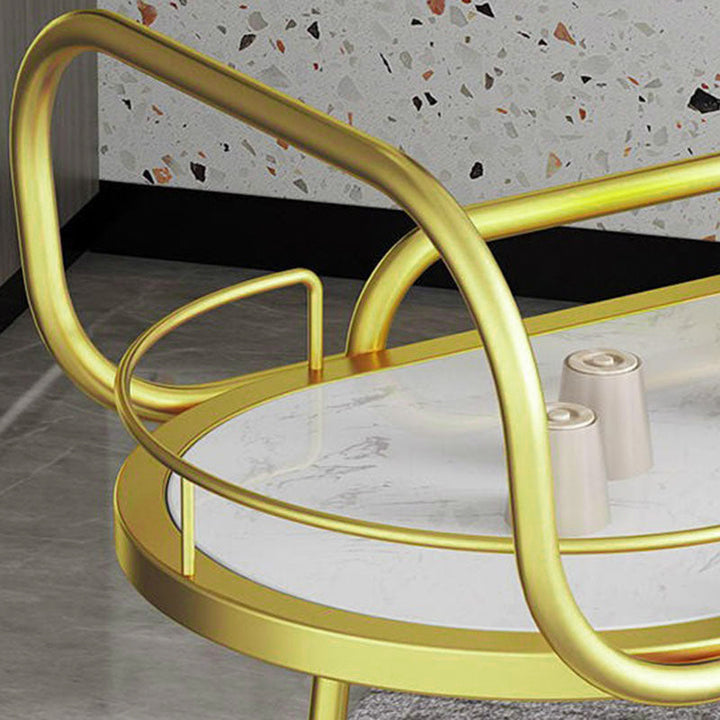 Contemporary Nordic Oval Artificial Stone Iron Dining Cart 3-Tray For Dining Room