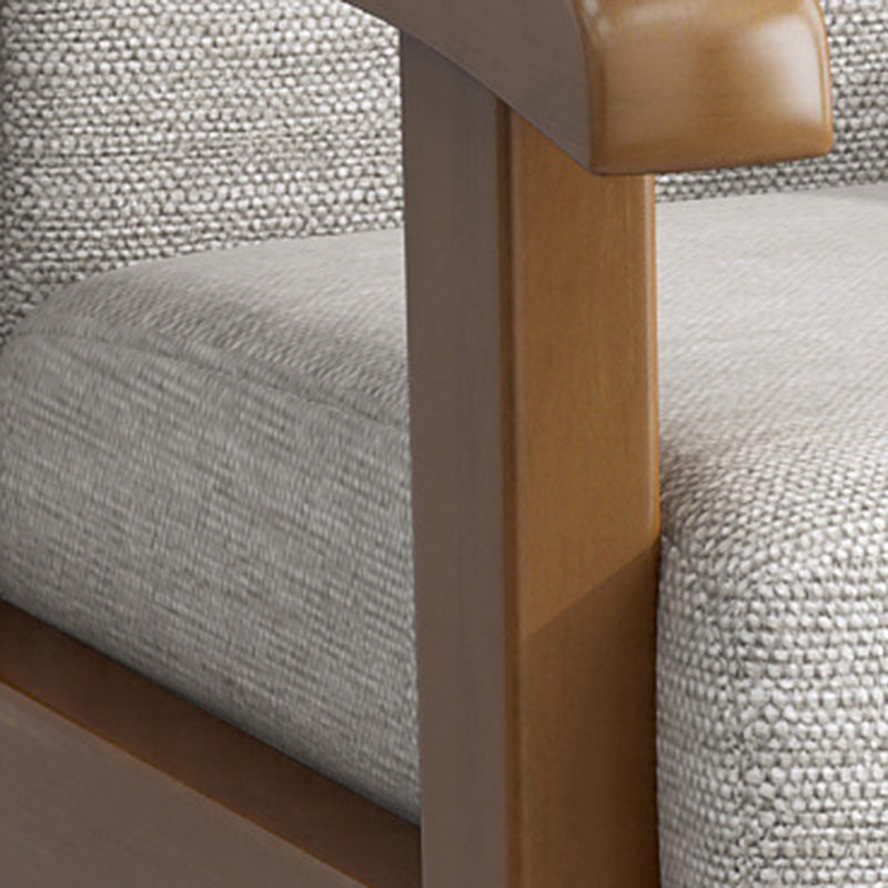 Silla moderna minimalista cuadrada tapizada en tela de algodón y lino con madera maciza para sala de estar 