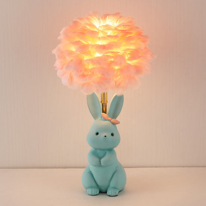 Lampe de table à 1 lumière en verre avec orbe en métal et plumes de lapin Art Déco moderne pour chambre à coucher 