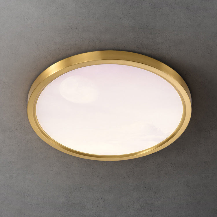 Moderne Einfachheit Vollkupfer Blauer Himmel Wolken Design Runder Acrylschirm LED Deckenleuchte für Wohnzimmer 