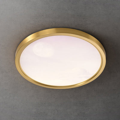 Lumière de plafond LED encastrée avec abat-jour rond en acrylique, design ciel bleu nuage cuivre plein, pour salon 