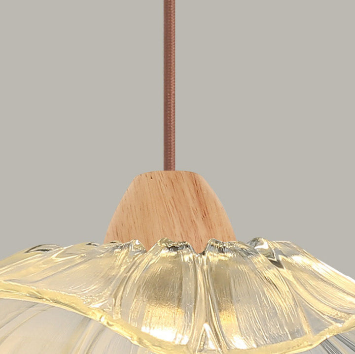 Art déco moderne en bois avec abat-jour en verre en forme de feuille de lotus, lustre à 1/3 lumières pour chambre à coucher 