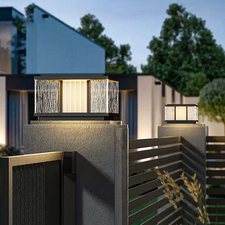 Luz de jardín solar impermeable de aluminio con vidrio cuadrado ondulado por el agua y LED de simplicidad moderna para poste 