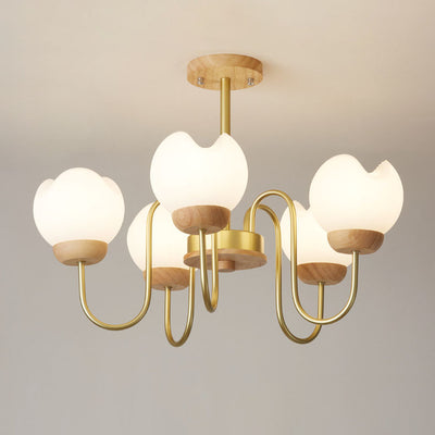 Lustre moderne mi-siècle floral en métal et en bois de caoutchouc rotomoulé 3/5/8 lumières pour salon 