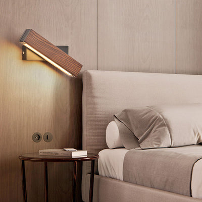 Contemporary Scandinavian Rectangular Solid Wood Iron LED Wall Sconce Lamp For Bedroom