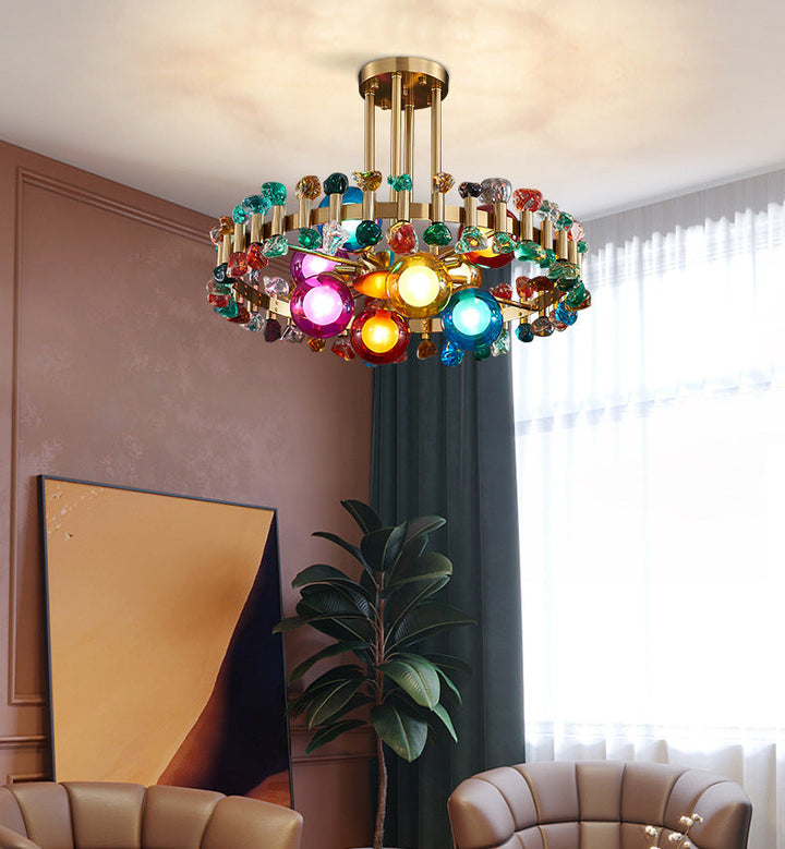 Moderner Luxus Gold Finish Rahmen Bunte Glas Schatten 6/8/10-Licht Kronleuchter Für Wohnzimmer 