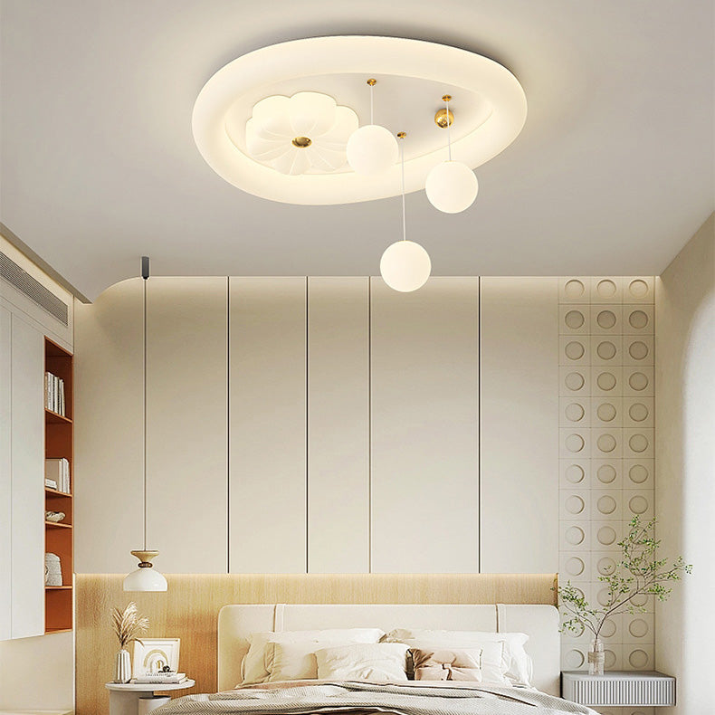Zeitgenössische Nordic Kids Eisen PE Elliptische Runde Ball Blume Mond LED Unterputz Deckenleuchte Für Schlafzimmer 