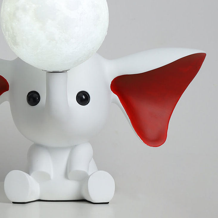 Lámpara de Mesa de 1 Luz de Resina con Elefante Creativo de Dibujos Animados y Luna 