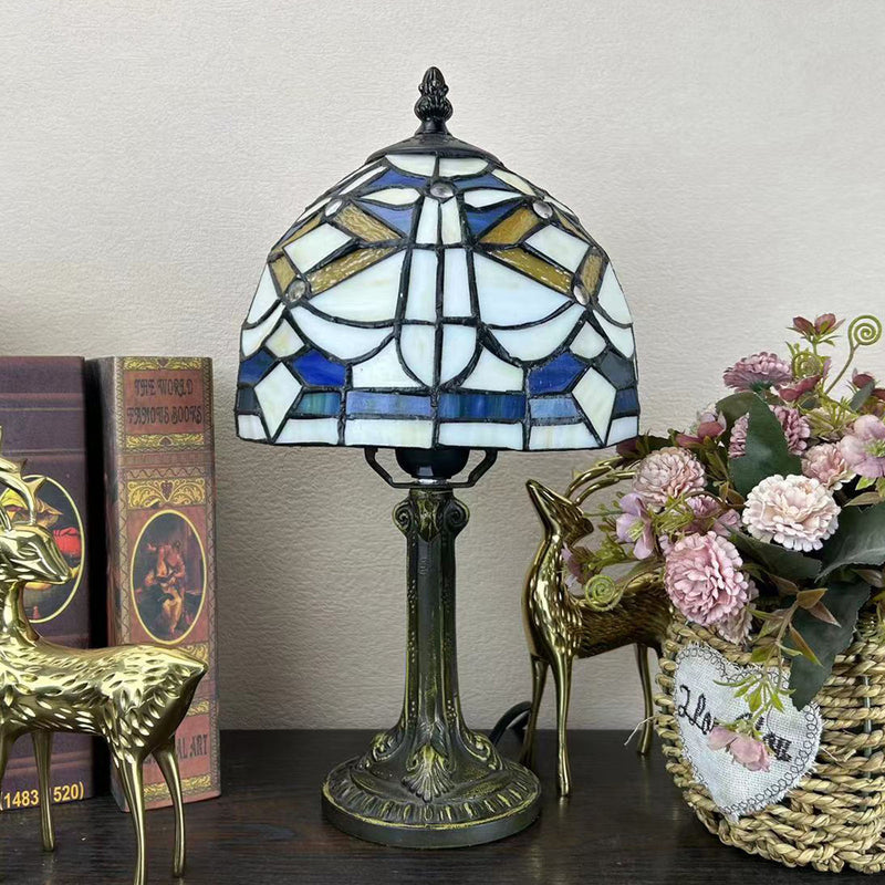 Traditionelle Tiffany Legierung Glas Dome Blume 1-Licht Tischlampe für Nachttisch 
