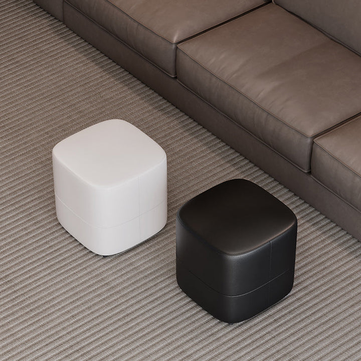 Moderner minimalistischer quadratischer Hocker aus Mikrofaserleder und Massivholz, rücken- und armlehnenlos, für das Wohnzimmer 