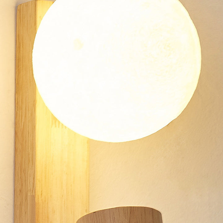 Zeitgenössische skandinavische rechteckige Kugel-Zylinder-Holz-PE-LED-Wandleuchter-Lampe für Schlafzimmer 