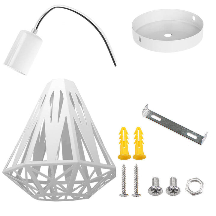 Contemporary Industrial Simple Iron Diamond Cage 1-Light Semi-Flush Mount Ceiling Light