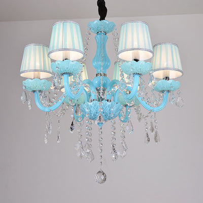 Contemporary Coastal Round Candle Holder Hardware Crystal Glass Fabric 6/8 Light Chandelier For Living Room