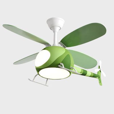 Contemporary Creative Iron Cartoon Planes LED Downrods Ceiling Fan Light for Bedroom