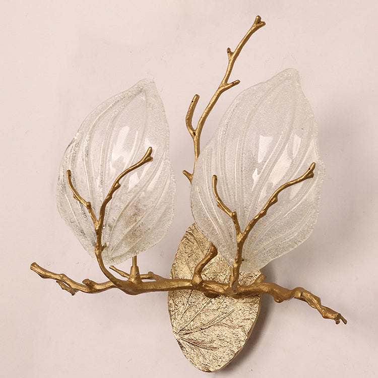 Zeitgenössische kreative Kupferglas Leave Branch 1/2 Licht Wandleuchte Lampe für Wohnzimmer 