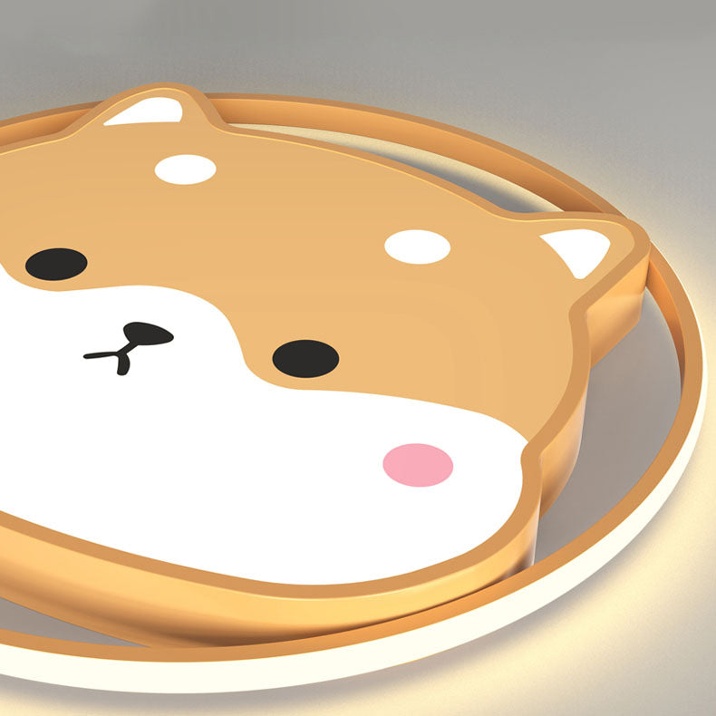 Luz de techo LED montada al ras acrílica para niños con diseño contemporáneo y creativo de Shiba Inu para dormitorio 