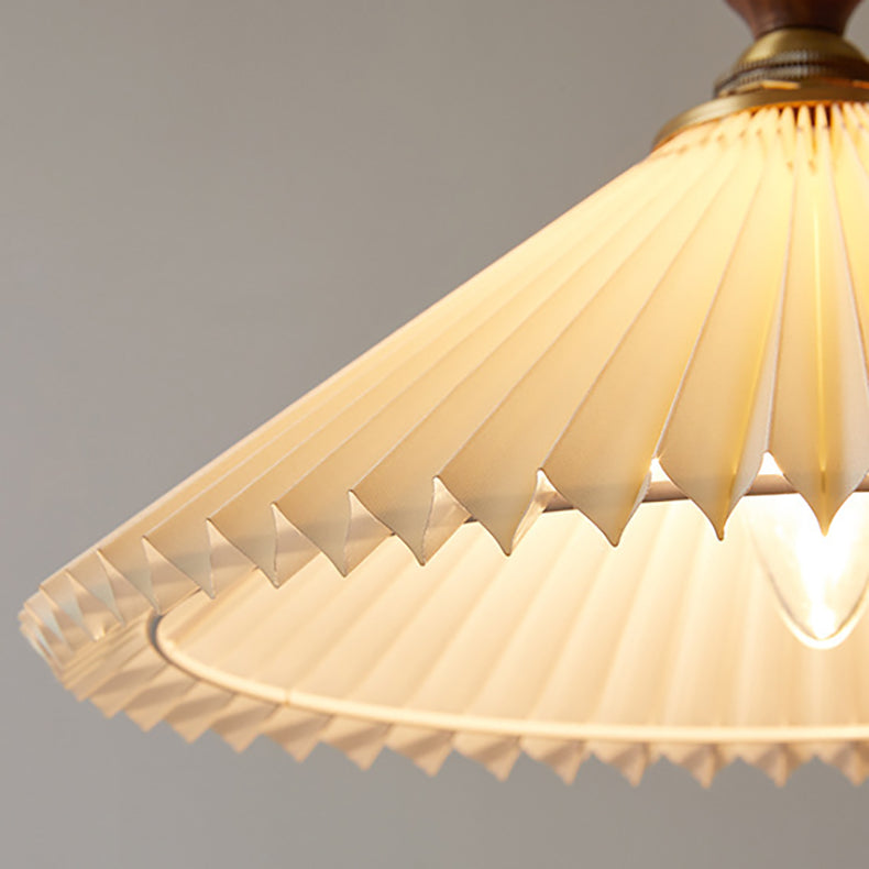 Vintage 1-Light Pleated Fabric Conical Pendant Light