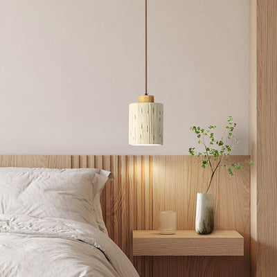 Contemporary Scandinavian Cylinder Cone Cement Solid Wood 1-Light Pendant Light For Living Room