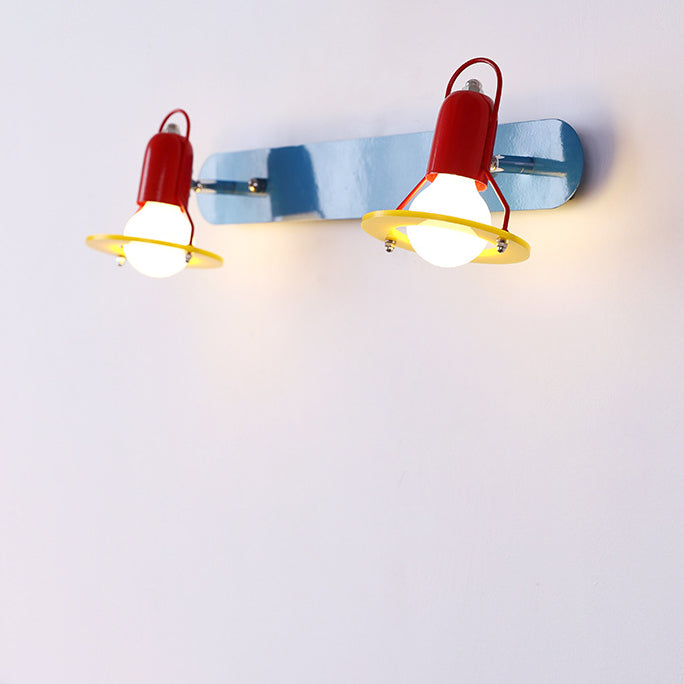 Zeitgenössische kreative kindliche bunte geometrische Eisen 2-Licht Spiegel Front Wandleuchte Lampe für Schlafzimmer 