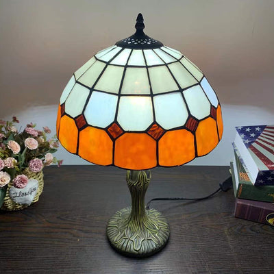 Traditional Tiffany Vintage Stained Glass Dome Aolly Base 1-Light Table Lamp For Home Office