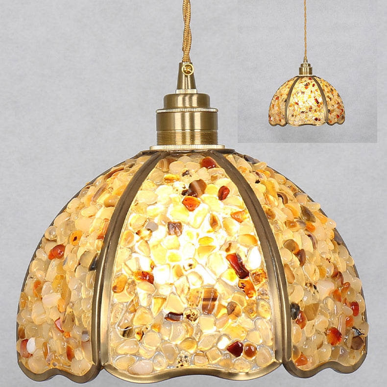 Lámpara colgante moderna de arte deco de media esfera de cobre con cristal de 1 luz para comedor 