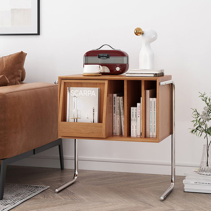 Contemporary Nordic Rectangular Pine Wood Plywood Stainless Steel End Table 2-Tier For Living Room