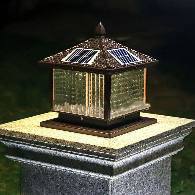 Moderne rétro carré en aluminium moulé sous pression verre solaire extérieur jardin paysage colonne tête lumière 