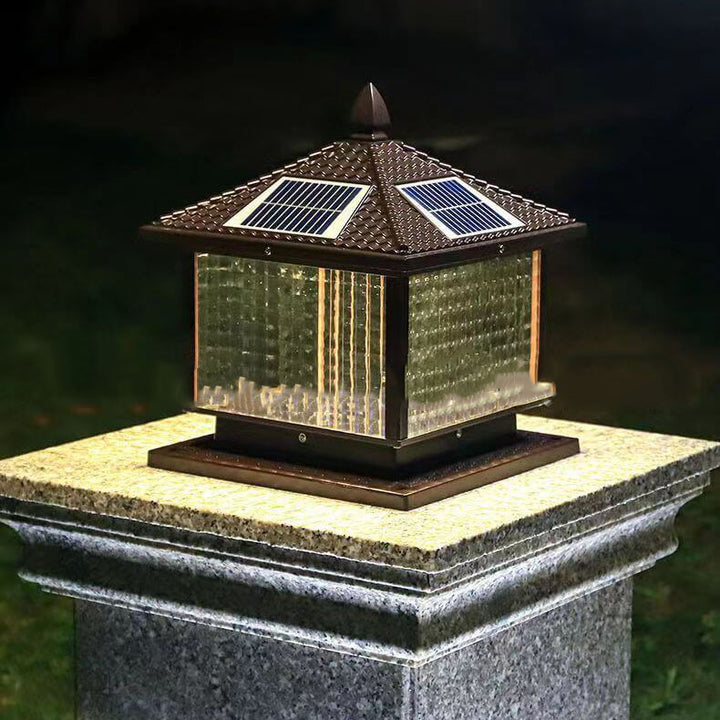 Moderne rétro carré en aluminium moulé sous pression verre solaire extérieur jardin paysage colonne tête lumière 