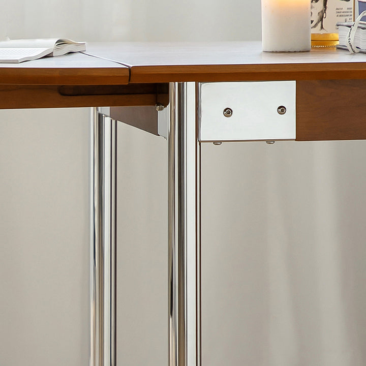 Table à manger moderne minimaliste pliable ovale en bois avec plateau en mélamine pour 4 places en acier inoxydable 