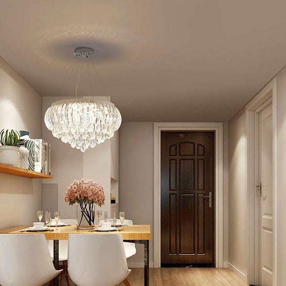 Modern Simplicity Stainless Steel Crystal Round Drop 7/9/10 Light Chandeliers For Entryway