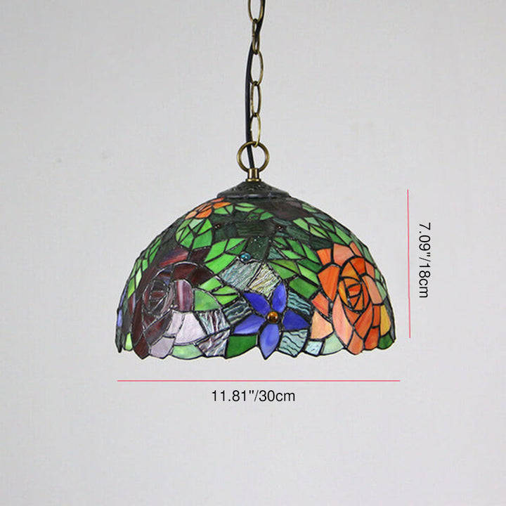 Traditional Tiffany Round Dome Baroque Stained Glass 1-Light Pendant Light For Bedroom