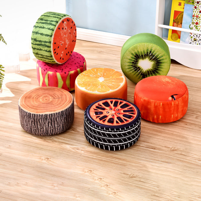 Pouf repose-pieds rond en tissu à motif de fruits créatif contemporain pour salon 