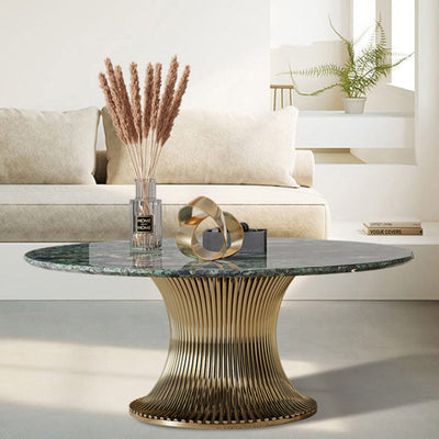 Ensemble de tables basses rondes contemporaines en marbre et acier inoxydable pour salon 