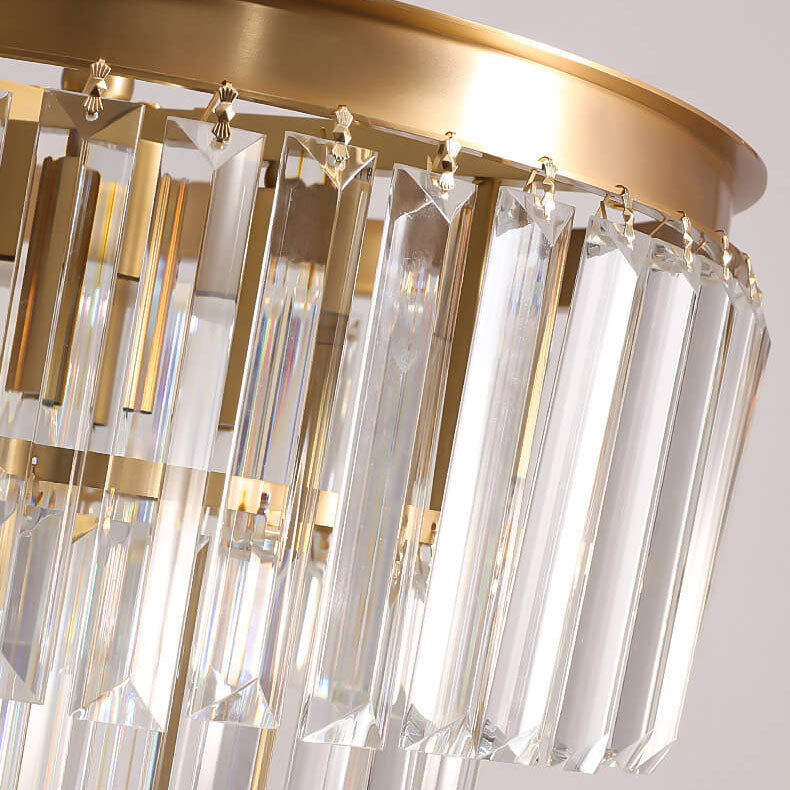 Modern Light Luxury Round Full Copper Prismatic Crystal 3-Light Standing Floor Lamp