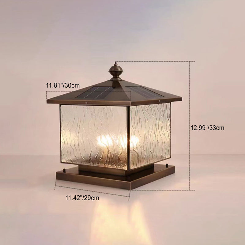 Luz de Poste de Cabeza de Vidrio Texturizado Cuadrado Solar Tradicional Europeo 1/2 para Patio Exterior 