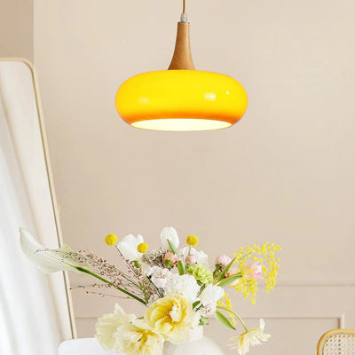 Contemporary Simplicity Persimmon Glass Shape Wood 1-Light Pendant Light For Living Room