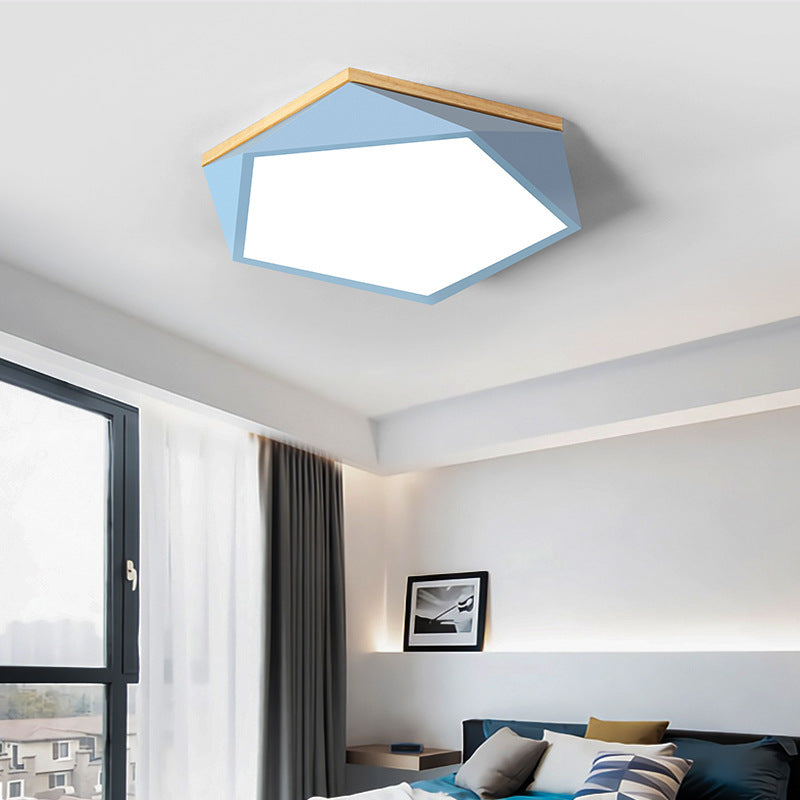 Plafonnier LED en fer acrylique polygone scandinave contemporain pour chambre à coucher 