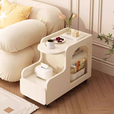 Mesa Auxiliar de Madera con Panel de Densidad Rectangular Desmontable Minimalista Moderna de 2 Niveles para Sala de Estar 