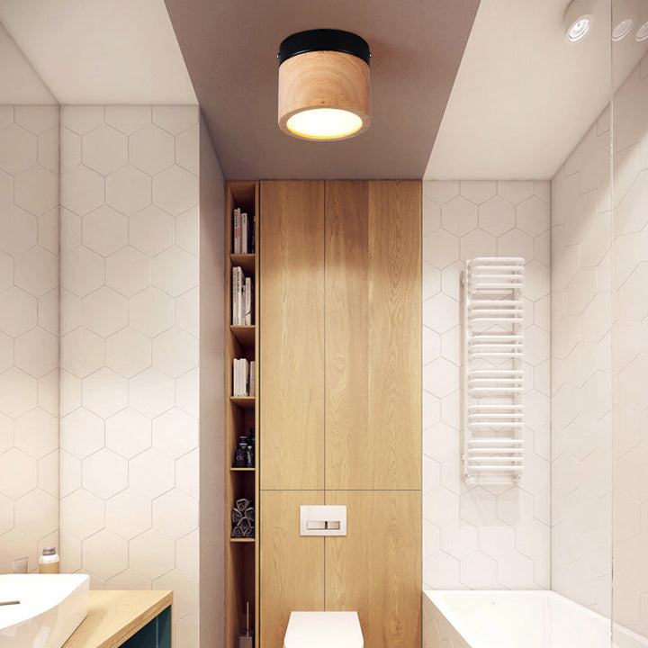 Plafonnier LED cylindrique en bois acrylique traditionnel japonais pour couloir 