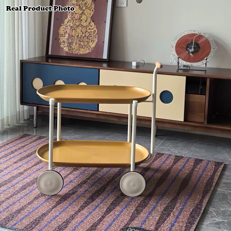 Contemporary Creative Removable Rectangular Oval ABS Beech handle Carbon Steel End Table 2-Tier For Living Room