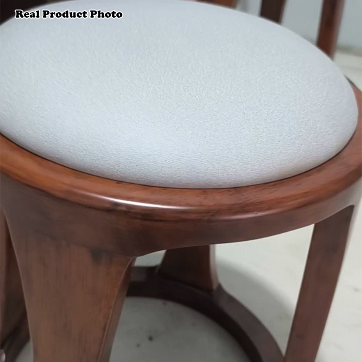 Taburete bajo redondo de madera de caucho, tela sintética de estilo chino tradicional y polipiel napa para salón y dormitorio 