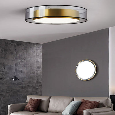 Zeitgenössische nordische Eisen-Messing-Acryl-runde LED-Unterputz-Deckenleuchte für Wohnzimmer 