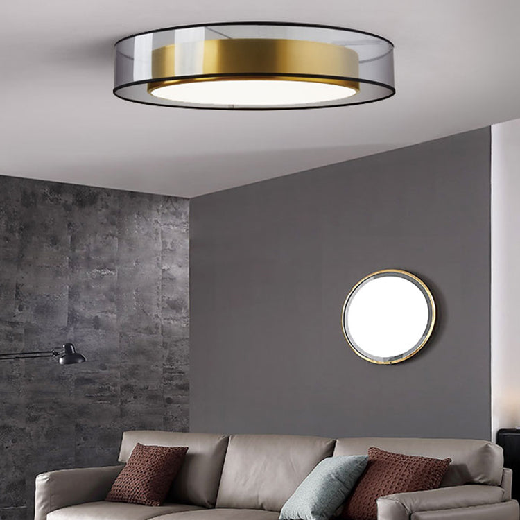 Zeitgenössische nordische Eisen-Messing-Acryl-runde LED-Unterputz-Deckenleuchte für Wohnzimmer 