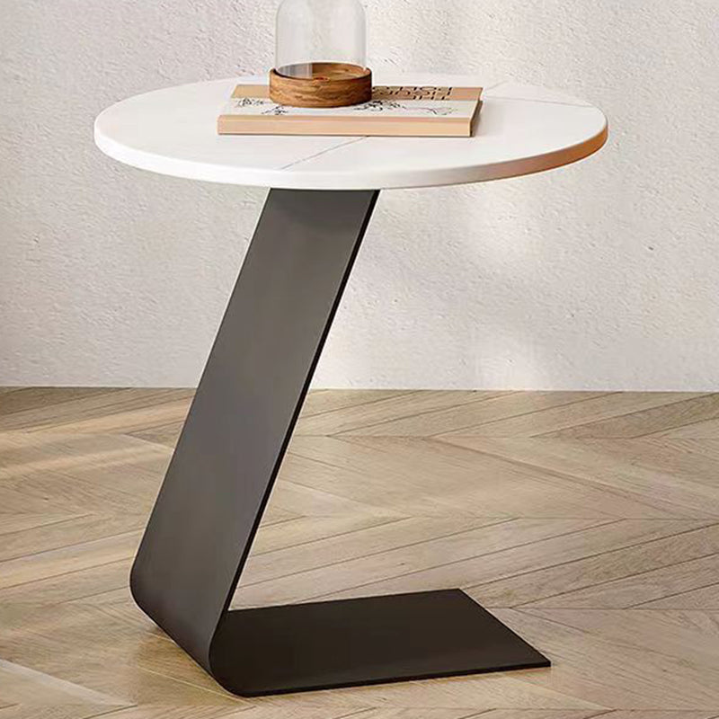 Contemporary Scandinavian Round Rock Slab Carbon Steel Round Curved Base Coffee Table For Living Room