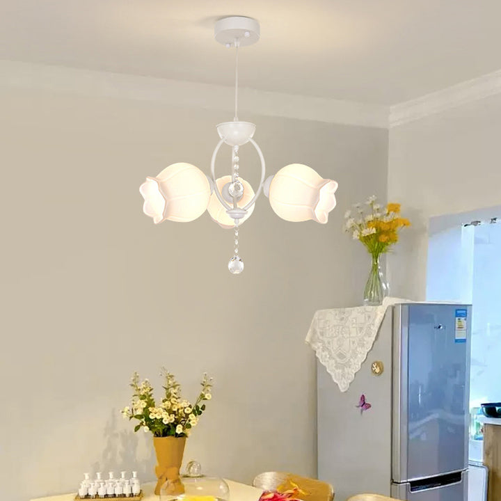 Modern Art Deco Crystal Glass Flower Shade 3/5-Light Chandelier For Living Room