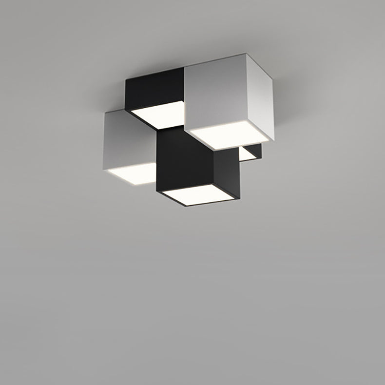 Modern Minimalist Cube Iron Acrylic LED Flush Mount Ceiling Light For Living Room